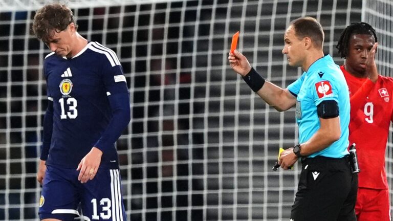 Ten-man Scotland beaten by Switzerland in Pocognoli’s first home match